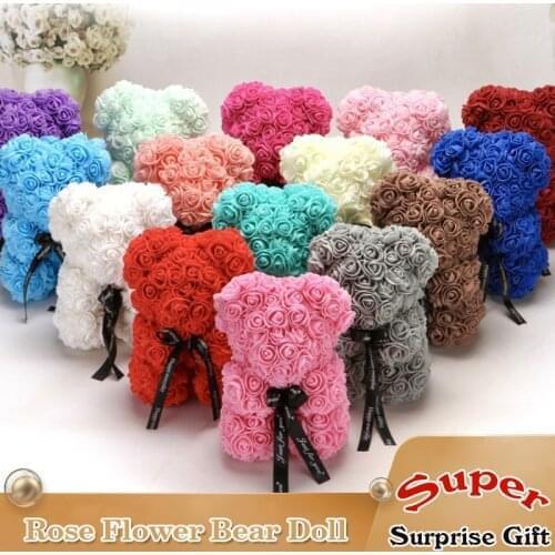 25cm Rose Flower Teddy Bear Toys Stuffed Animals Love Doll For Children Wedding Christmas Decorations Birthday Valentines Gift