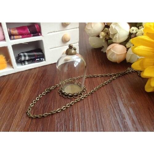 50Sets 30mmx18mm opening clear glass globe necklace pendant, wish pendant, come with bronze plated cap,free 70cm necklace chain