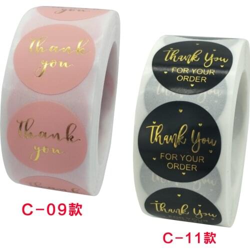 500Pcs Pink Black Hot Stamping Thank You Sticker Seal Stickers Self-Adhesive Film Envelope Gift Wedding Decoration