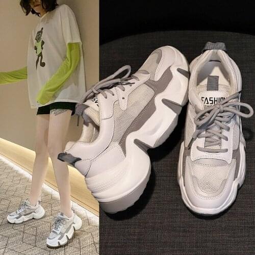 This One Is Going to Burst ~! Lace-up Low Heel Deep Mouth round Head Polyurethane Muffin Bottom Mesh Mesh Sports Footwear