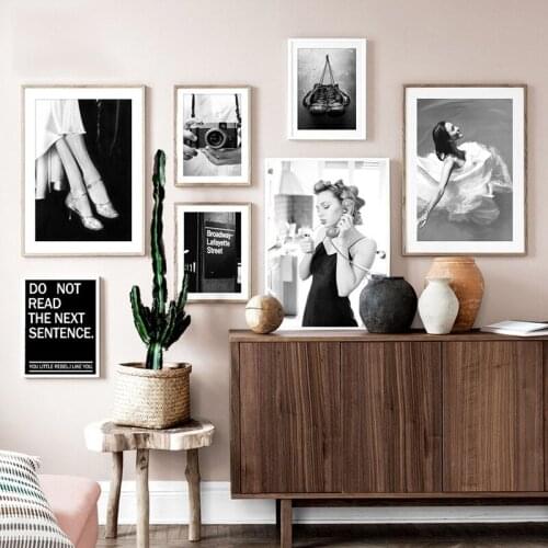 Black And White Retro Camera Girl Fashionable Decorative Canvas Poster Painting Wall Decoration Living Room Bedroom Home Decor