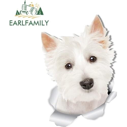 EARLFAMILY 13cm x 8.9cm Car Sticker West Highland White Terrier Sticker for Wall Fridge Toilet Cute Westie Dog Ripped Torn Decal