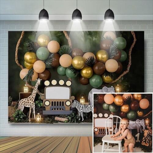 Zoo Giraffe Party Backdrop Kids Child Photography Props Cake Smash Birthday Decor Tiger Elephant Boy Baby Photostudio Background