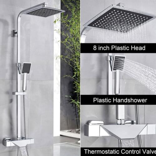 Rain Shower Faucet Chrome Bathroom 2 Cross Knobs Mixing Shower System 8-inch Top Rainfall Showerhead with Handheld Spray