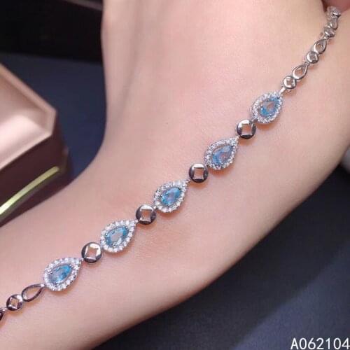 KJJEAXCMY fine jewelry 925 sterling silver inlaid natural Apatite Womens fashion elegant water drop gem hand Bracelet support d
