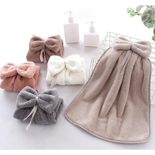 Kitchen Hand Towel Hanging Microfiber Bowknot Cleaning Cloth For Window Glass Floor Rags Bowl Dish Absorption Kids Toilet Towel