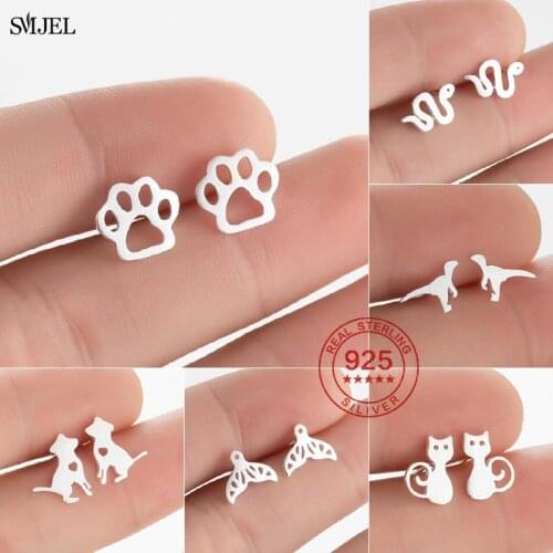 Small Dog Paw Earrings For Women Fashion 925 Sterling Silver Mermaid Tail Cat Dinosaur Snake Earring Jewelry Kids PendientesGift