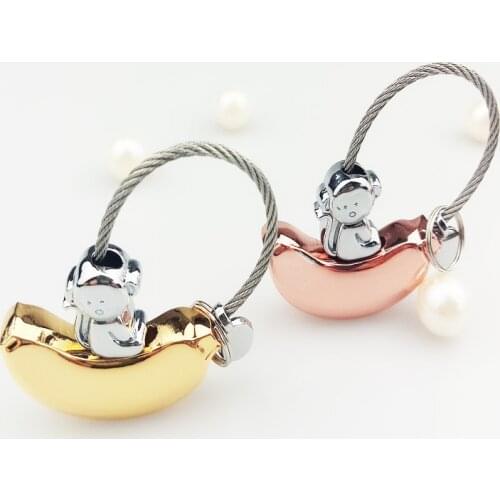Cute monkey keychain for women steel wire key chan key holder banana keychain high quality portachiavi llaveros bag charm