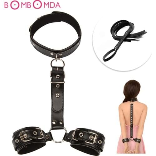 Men Masturbator 2pcs Women Fetish Bondage Set Flirting Whip Handle Flogger Leather Handcuff Adult Slave game Sex Toys For couple