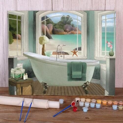 Landscape Bathroom Painting By Numbers Kit Oil Paints 40*50 Painting On Canvas Home Decor For Kids Wall Art Wholesale