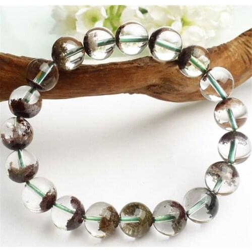 Genuine Natural Green Red Phantom Quartz Bracelets Clear Transparent Round Beads Crystal Stretch Bracelet