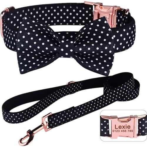 Fashion Print Wave Point Nylon Custom Nameplate Dog Collar Printed Leash Puppy Small Large Medium Engraved Pet Collar Leash Set
