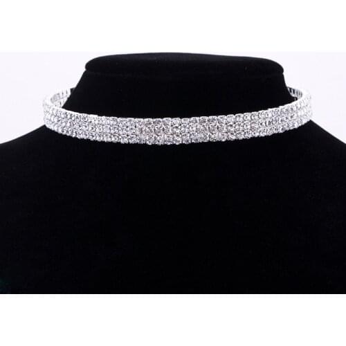 Bridal Wedding Choker Necklaces Silver Plated Crystal Rhinestone Party Diamante Choker Jewelry for Women