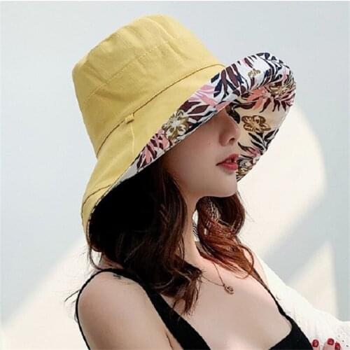 Womens Bucket Hat Fashion Summer Big Brim Panamanian Women 2021 Sun Hat For Female Beach Double-Sided Fisherman Hat Visor