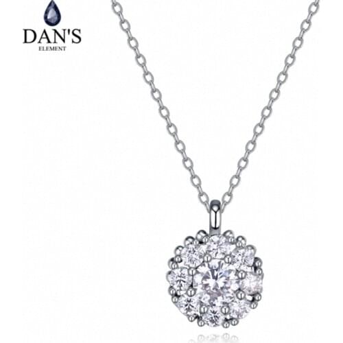 Dans Element Real Brand AAA Zirconia Micro Inlays Fashion Flower Round Pendant S925 Necklace for women Valentines Gift 132904
