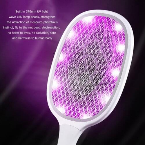 Handheld USB Rechargeable Tennis Racket Electric Fly Swatter Mosquito Lamp Bug Safety Mesh Cordless for Summer Home