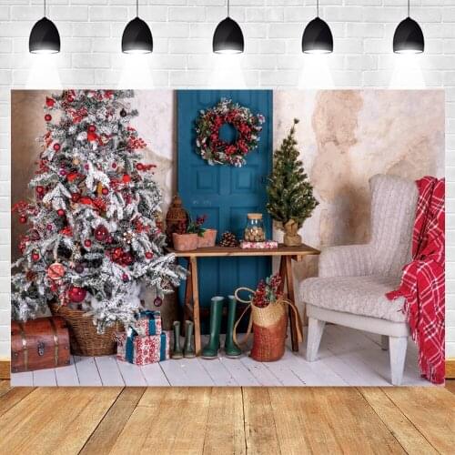 Christmas Backdrop Tree Door Room Interior Newborn Baby Portrait Vinyl Photography Background For Photo Shoot Photozone Banner