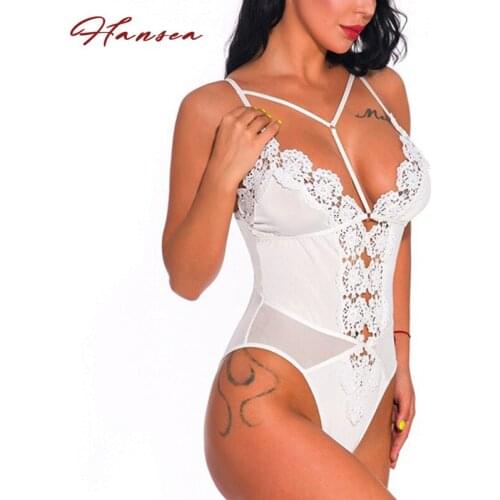 Sexy See Through Teddies Appliques Floral Lace Patchwork Mesh Bodysuit Y-Straps Sexy Sleepwear White Black Women Lingerie