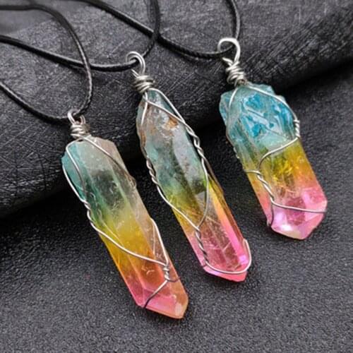 Hexagonal Pillar Pendant Tree of Life Necklace for the Women Amethyst Charms for Jewelry Making Natural Stone Pendant Sets