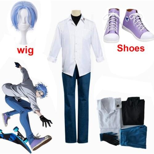 SK8 the Infinity Anime Langa Hasegawa Cosplay Costume SK Eight Short Wig Shirt Pants Gloves Badge Uniform Halloween Party Suit