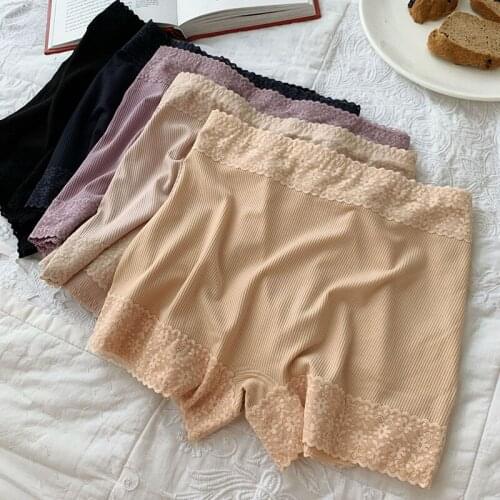 Summer Sexy Lace Safety Shorts Mid Waist Elastic Stripy Modal Safe Underwear Female Breathable Under Skirts Boxers Panties BS116