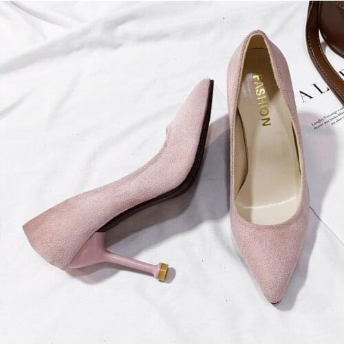 Women High Heels New Single Shoes Female Spring High Quality Wedding Simple Solid Color Frosted Leather Basic Woman Shoes W37-19