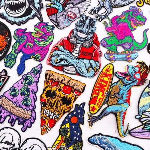 Punk Dinosaur Embroidered Patches On Clothes DIY Skeleton Iron On Patches For Clothing Thermoadhesive Patches Biker Skull Badges