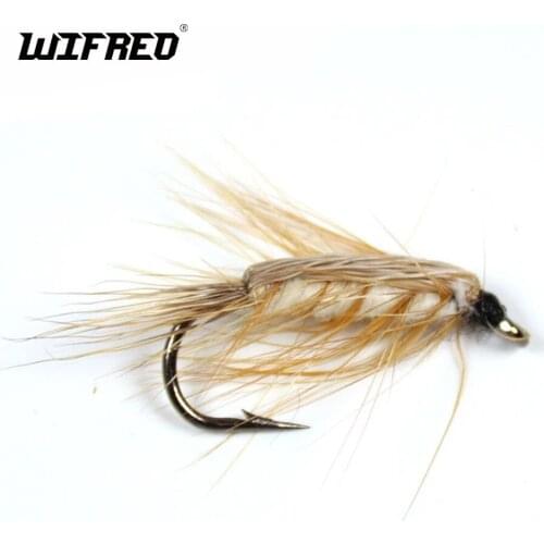 Wifreo 10PCS #6 White Body Woolly Worm Brown Caddis Nymph Fly Deer Hair Beetle Trout Fly Fishing Fly & Bait