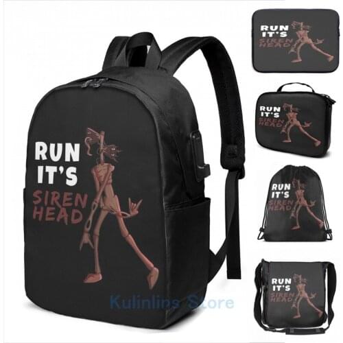 Funny Graphic print RUN ITS SIREN HEAD EVIL MONSTER USB Charge Backpack men School bags Women bag Travel laptop bag