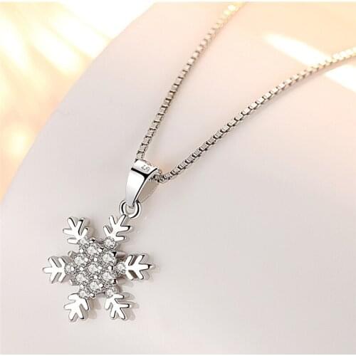 KOFSAC Luxury Crystal CZ Snowflake Pendant Necklace Charm 925 Sterling Silver Necklaces For Women Christmas Party Jewelry Gifts
