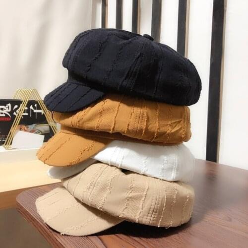 Womens Spring Summer Solid Color Newsboy Cabbie Hat Visor Beret Octagonal Cap Headwear