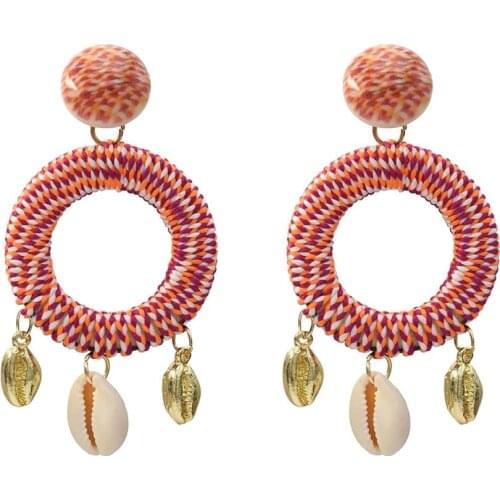 Tribal Gypsy Round Pendant Bohemian Ethnic Drop Earrings for Women Handmade Statement Shell Rope Dangle Earrings New pendientes