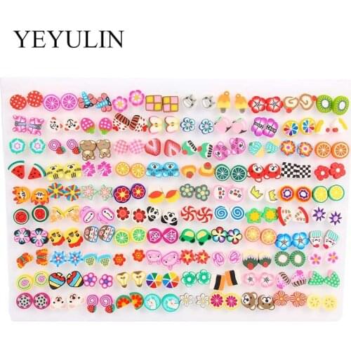 100Pair/lot Multi-style Colorful Fruit Flower Geometric Crystal Stud Earrings Set For Women Girls Alloy Earrings Jewelry Gifts