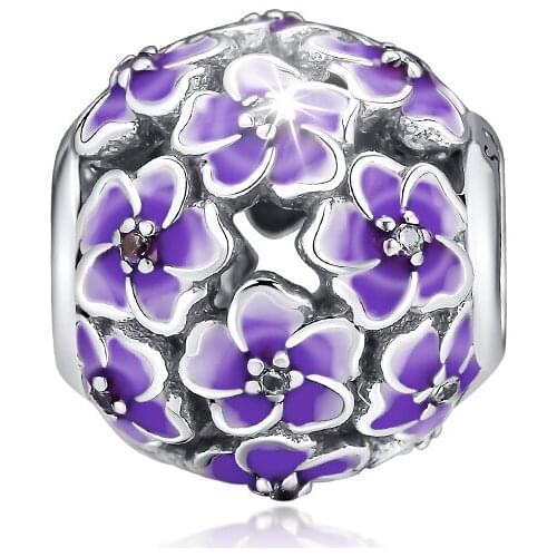 Fandola CKK 925 Sterling-Silver Purple Blossom Plumeria Charm Fits Pandora Charms Bracelets Jewelry Making Necklace Women Gift