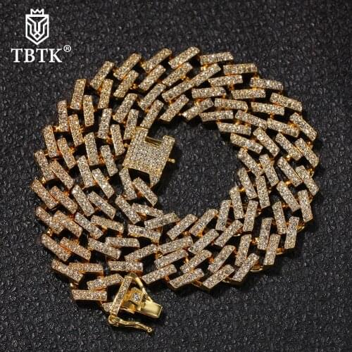 TBTK Fashion Iced Out Prong Gold Cuban Link Chains Necklaces Trendy 15mm Mutil-Colored Blue/Black Charms Jewelry for Man