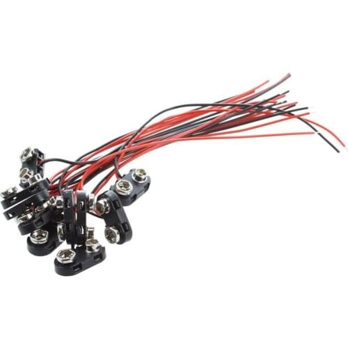 10x Black Hard Plastic Housing T Type Wired 9V Battery Clip Connector