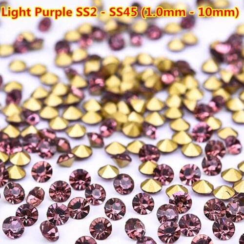 1440pcs 1mm 2mm 3mm 4mm Light Purple Pointback Rhinestone Crystal Glitter Acrylic Metal Nail Art Decoration DIY Manicure Wheel