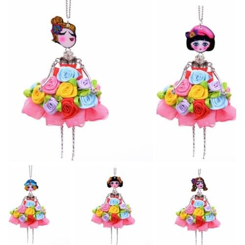 15 Style Purple Pink Red Flower Dress Girl Fairy Doll Necklace Sweater Fabric Crafts Women Jewelry Children Gift Dropshipping