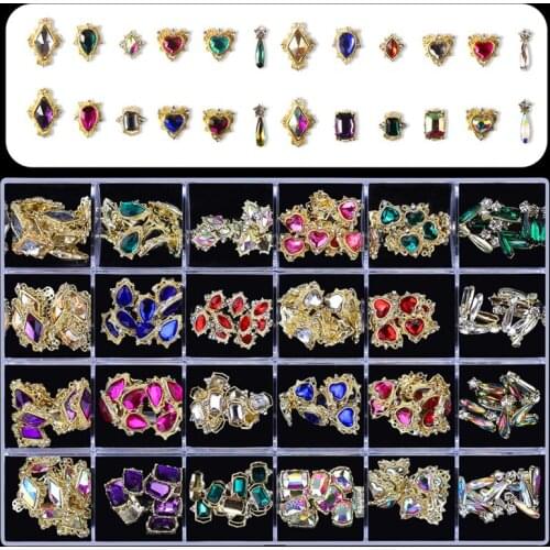 24*10pcs Mix Shape 3D Luxury-Design Japanese Jewelry Heart Gem Rhinestones Stone Decorations Accessories Alloy Retro Nail Charms