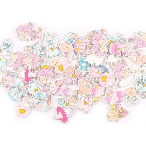 25mm 20pcs No Hole Mixed Blue/pink Baby Painting Wood DIY Decoration For Kids Box Home Scrapbooking Crafts Wooden Ornament M1952