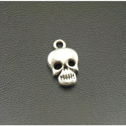 50 pcs Tibetan Silver Color Skull Charms Carved Skull Pendant Necklaces & Pendants 10x16mm A812