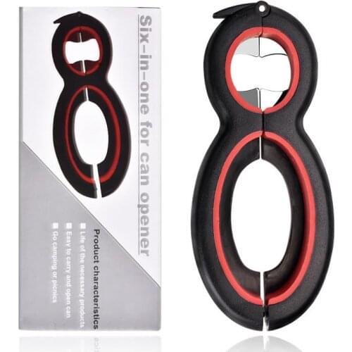 6 in 1 Can Opener Manual Non-slip Bottle Opener Jam Bottle Opener Kitchen Gadget Plastic And Stainless Steel Material SN3798