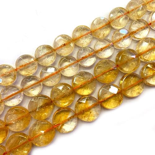 12/14mm Natural Yellow Citrines Beads Faceted Coin DIY Loose Quartz Beads For Jewelry Making Beads Accessories Bracelets Earring