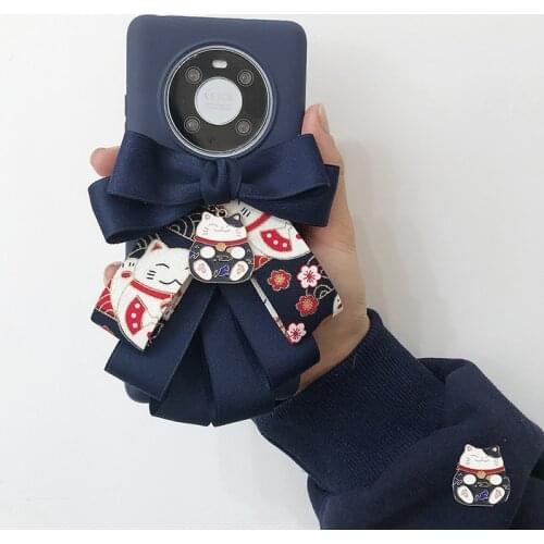Cases for Huawei P40 P30 Pro Japanese Lolita Lucky Cat Case for Mate 40 Pro Handmade Cover for Mate 30 Pro Bow-knot Lolita Capa