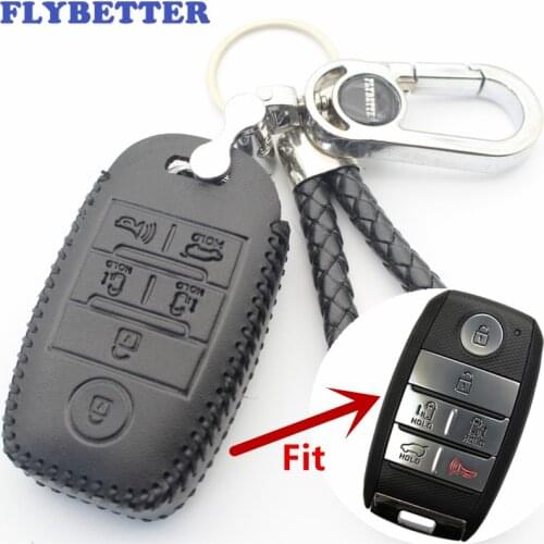 FLYBETTER Genuine Leather 6Button Keyless Entry Smart Key Case Cover For Kia Sedona/Grand/Carnival/Sorento Car Styling (B) L507
