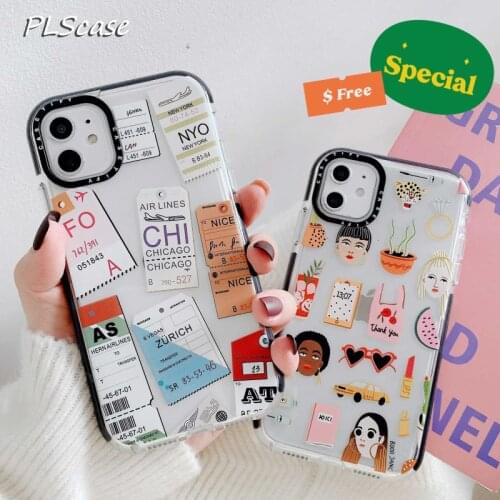 Cute girl Air tickets label Phone Case for iPhone 7 8 Plus X XS Max XR 11 PRO Max Black Border Clear TPU Back Cover
