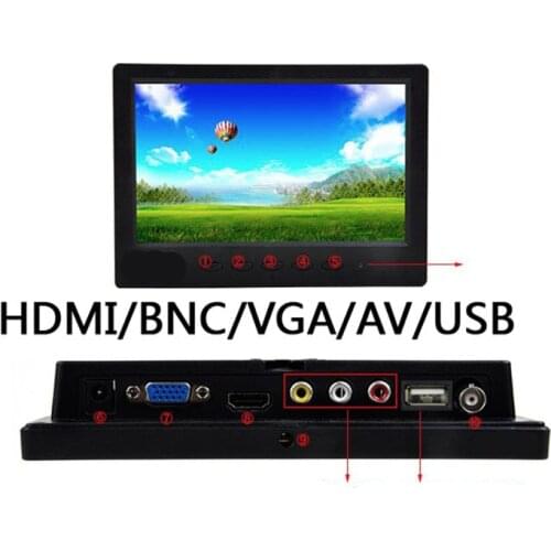 7" inch TFT LCD Color Monitor HDMI VGA BNC AV USB Input Screen Video Built-In Speakers Fr PC Security CCTV Camera