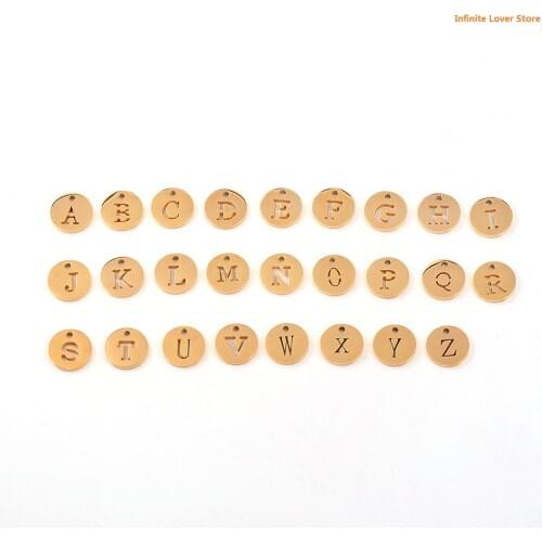 IJD0330 Gold,Rose Gold Stainless Steel Initial Letter A-Z Alphabet Small Charms For Necklaces Bracelets