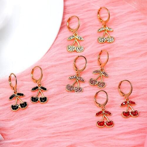 JJFOUCS New Hot Sale Mini 4Color Crystal Cherry Drop Earrings for Women Cute Gold Color Metal Small Earring Fashion Girl Jewelry
