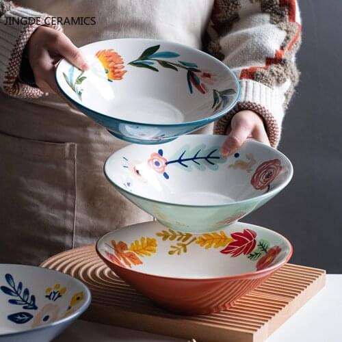 Farmhouse Style Ceramic Breakfast Bowl Plate Dish Salad Dinner Plates Bowl Kitchen Tableware Home Decor Fruit Dessert Dishes